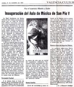 Inauguración del Aula de Música de San Pío V